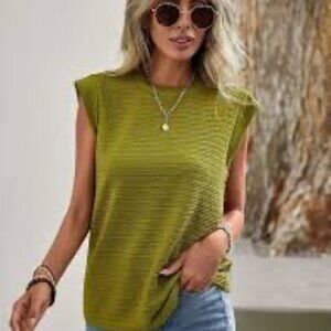 Green Textured Sleeveless Top